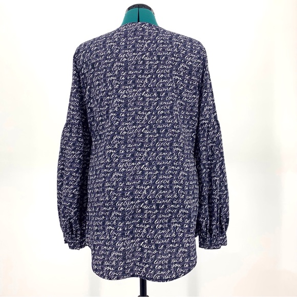 Cabi Te Amo Blouse # 5336, 'Love' Printed Long Sleeve V-neck Navy Blouse, Medium - Picture 8 of 16